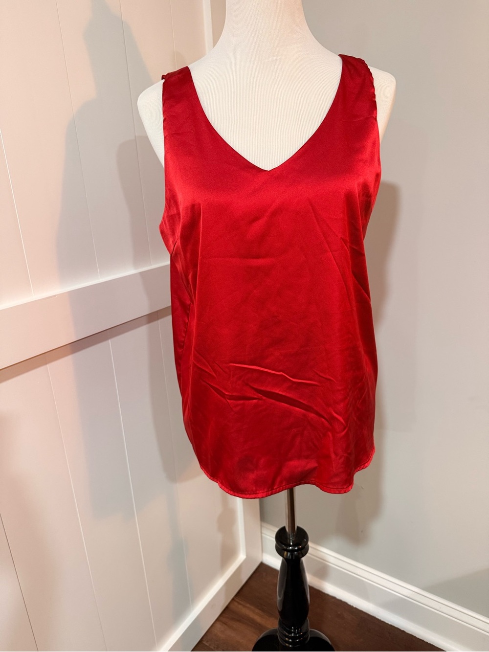 Satin V-Neck Red Camisole Tank Top